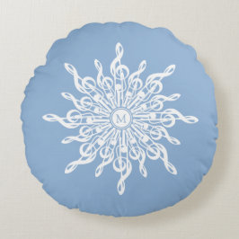 Winter Blauw Ornamental Monogram G-Clef Sneeuwvlok Rond Kussen