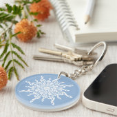 Winter Blauw Ornamental Monogram G-Clef Sneeuwvlok Sleutelhanger (Voorkant Rechts)