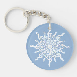 Winter Blauw Ornamental Monogram G-Clef Sneeuwvlok Sleutelhanger
