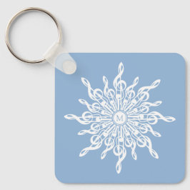 Winter Blauw Ornamental Monogram G-Clef Sneeuwvlok Sleutelhanger