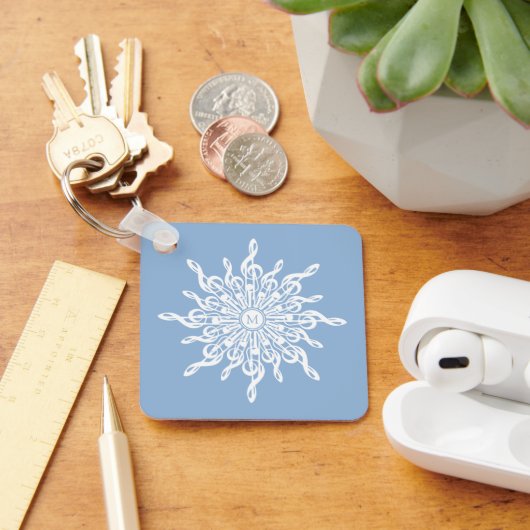 Winter Blauw Ornamental Monogram G-Clef Sneeuwvlok Sleutelhanger (Bureau)