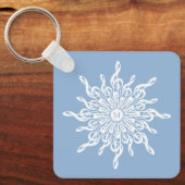 Winter Blauw Ornamental Monogram G-Clef Sneeuwvlok Sleutelhanger (Voorkant)