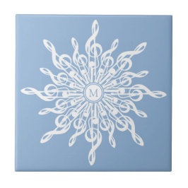 Winter Blauw Ornamental Monogram G-Clef Sneeuwvlok Tegeltje