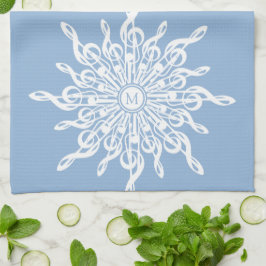 Winter Blauw Ornamental Monogram G-Clef Sneeuwvlok Theedoek
