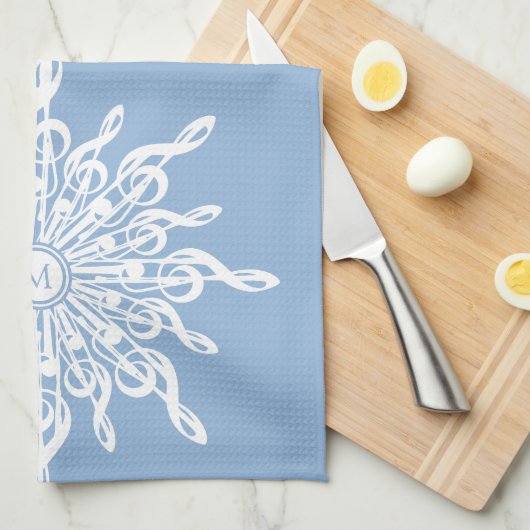 Winter Blauw Ornamental Monogram G-Clef Sneeuwvlok Theedoek (Quarter Fold)