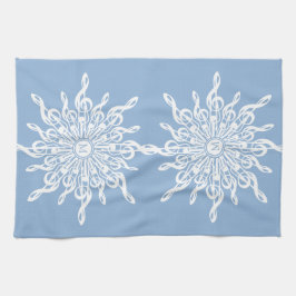 Winter Blauw Ornamental Monogram G-Clef Sneeuwvlok Theedoek