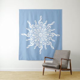 Winter Blauw Ornamental Monogram G-Clef Sneeuwvlok Wandkleed