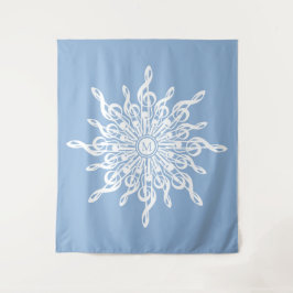 Winter Blauw Ornamental Monogram G-Clef Sneeuwvlok Wandkleed
