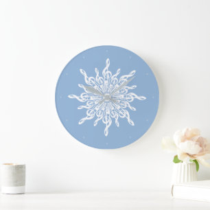 Winter Blauw Ornamental Treble Clef Sneeuwvlok Grote Klok