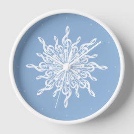 Winter Blauw Ornamental Treble Clef Sneeuwvlok Grote Klok
