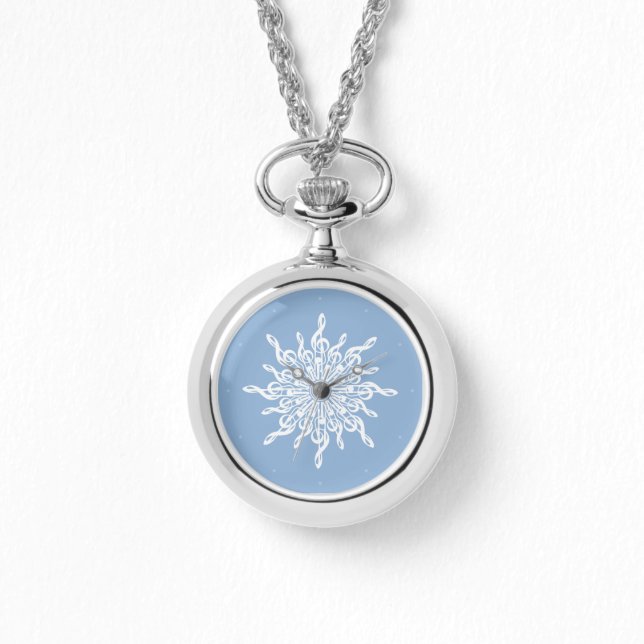 Winter Blauw Ornamental Treble Clef Sneeuwvlok Horloge (Voorkant)