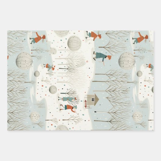 Winter  Blauw set van 3 Inpakpapier Vel (Voorkant 3)