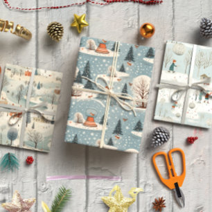 Winter  Blauw set van 3 Inpakpapier Vel