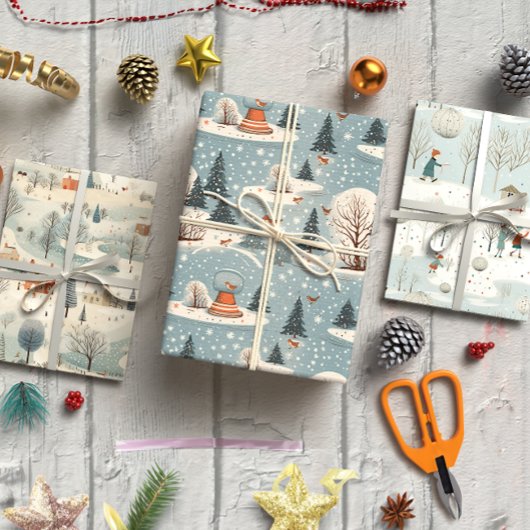 Winter  Blauw set van 3 Inpakpapier Vel