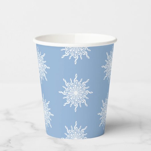Winter Blauw sierlijke G-Clef sneeuwvlok patroon Papieren Bekers (Links)