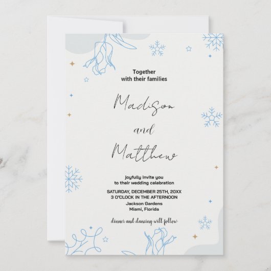 Winter Blauw Sneeuwt Bruiloft Uitnodigingen (Voorkant)