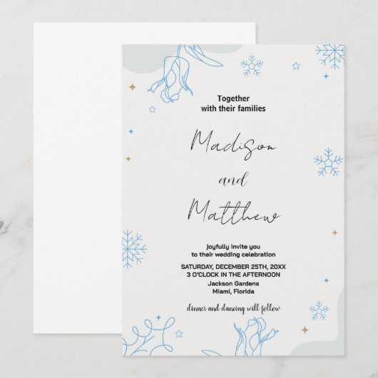 Winter Blauw Sneeuwt Bruiloft Uitnodigingen (Voorkant / Achterkant)