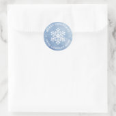 Winter Blauw Sneeuwvlok Vrolijk Kerstgezelschap Ronde Sticker (Tas)