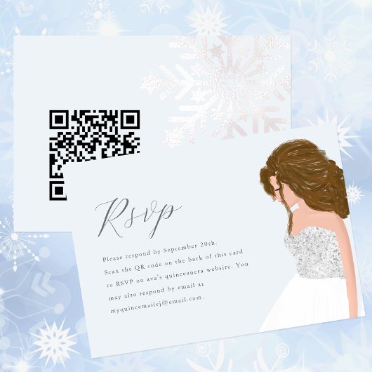 Winter Blauw Sneeuwwitje Quinceanera Verjaardag QR RSVP Kaartje