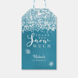 Winter Blauw Verjaardagsfeest Dank u sneeuw veel Cadeaulabel