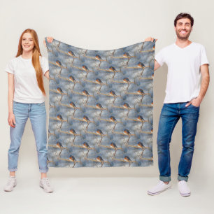 Winter Blauw Vogeltje Dierenpatroon Fleece Deken