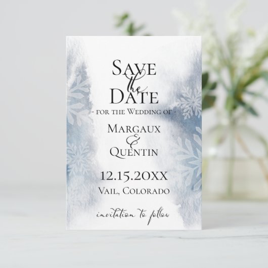 Winter Blauw Waterverf Save The Date Aankondiging (Staand voorkant)