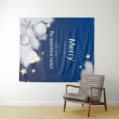 Winter blauw wit Kerstmis ster boom decoraties Wandkleed (In Situ (horizontaal))