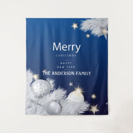 Winter blauw wit Kerstmis ster boom decoraties Wandkleed