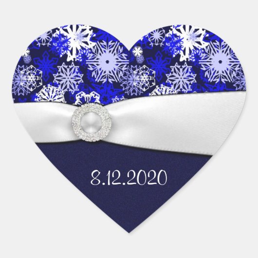 Winter Blauw & Wit Sneeuwvlok Envelop Afdichtingen Hart Sticker (Voorkant)