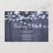 Winter blauw witte rustieke trouwgast details informatiekaartje (Voorkant)