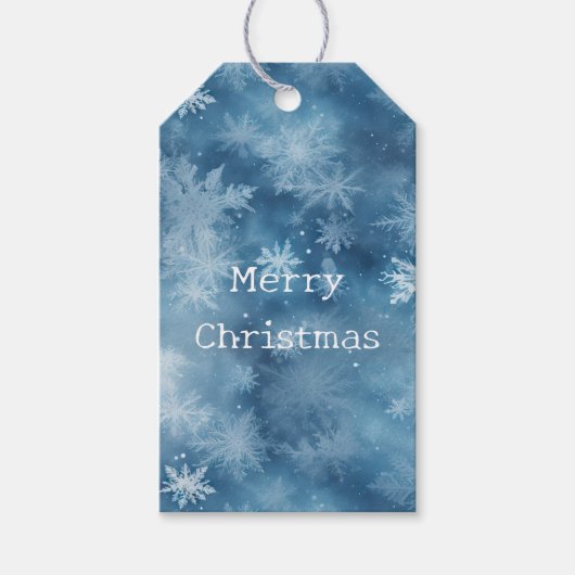 Winter Blauw Witte Sneeuwvlokken Kerstmis Cadeaulabel (Voorkant)