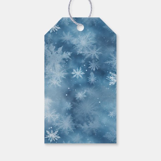 Winter Blauw Witte Sneeuwvlokken Kerstmis Cadeaulabel (Achterkant)
