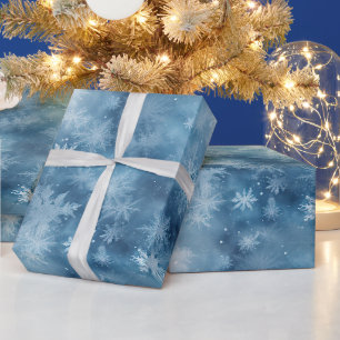 Winter Blauw Witte Sneeuwvlokken Kerstmis Cadeaupapier