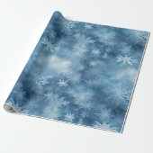 Winter Blauw Witte Sneeuwvlokken Kerstmis Cadeaupapier (Uitgerold)