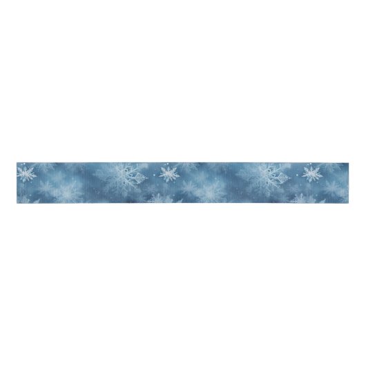 Winter Blauw Witte Sneeuwvlokken Kerstmis Grosgrain Lint (Voorkant)