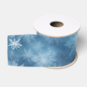 Winter Blauw Witte Sneeuwvlokken Kerstmis Grosgrain Lint