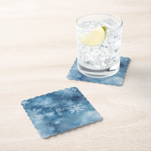 Winter Blauw Witte Sneeuwvlokken Kerstmis Kartonnen Onderzetters (Insitu)