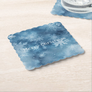Winter Blauw Witte Sneeuwvlokken Kerstmis Kartonnen Onderzetters