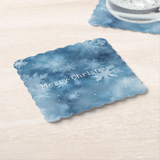 Winter Blauw Witte Sneeuwvlokken Kerstmis Kartonnen Onderzetters (Gebogen)