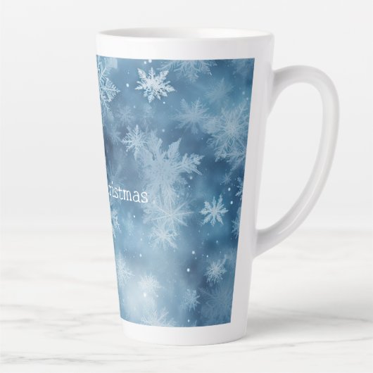 Winter Blauw Witte Sneeuwvlokken Kerstmis Latte Mok (Rechts)
