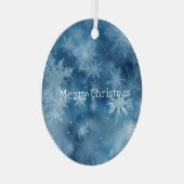 Winter Blauw Witte Sneeuwvlokken Kerstmis Metalen Ornament (Voorkant Rechts)