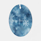 Winter Blauw Witte Sneeuwvlokken Kerstmis Metalen Ornament (Voorkant links)