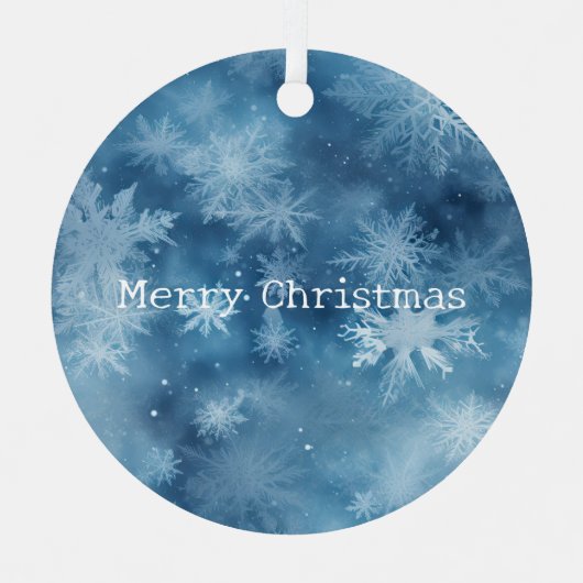 Winter Blauw Witte Sneeuwvlokken Kerstmis Metalen Ornament (Voorkant)