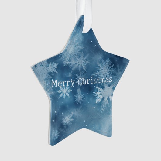 Winter Blauw Witte Sneeuwvlokken Kerstmis Ornament (voorkant)