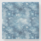Winter Blauw Witte Sneeuwvlokken Kerstmis Stenen Onderzetter (Voorkant)