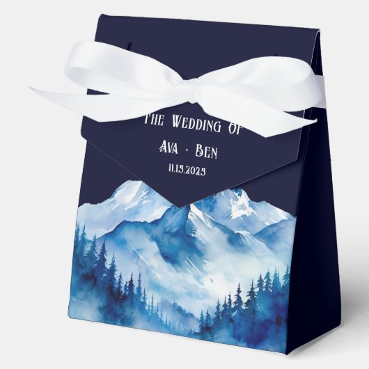 Winter Blauw Witte Snowy Mountains Wedding Bedankdoosjes (Voorkant)