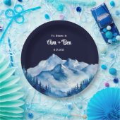 Winter Blauw Witte Snowy Mountains Wedding Papieren Bordje (Feest)
