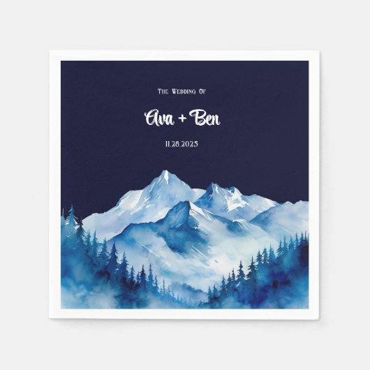 Winter Blauw Witte Snowy Mountains Wedding Servet (Voorkant)