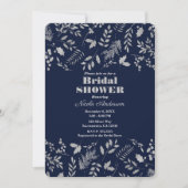 Winter Blauw Zilver Bladeren Botanisch Vrijgezelle Kaart (Voorkant)