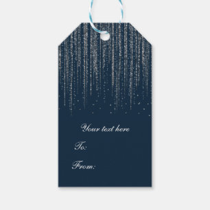 Winter Blauw & Zilver Glitterende Ijs Lichtjes Bru Cadeaulabel